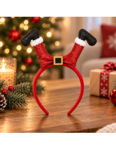 Serre-tête jambes de Père Noël rouge à paillettes