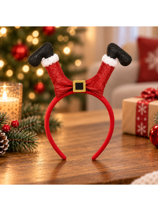 Serre-tête jambes de Père Noël rouge à paillettes
