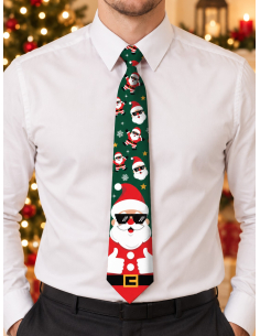 Cravate de Noël verte Père Noël fantaisie