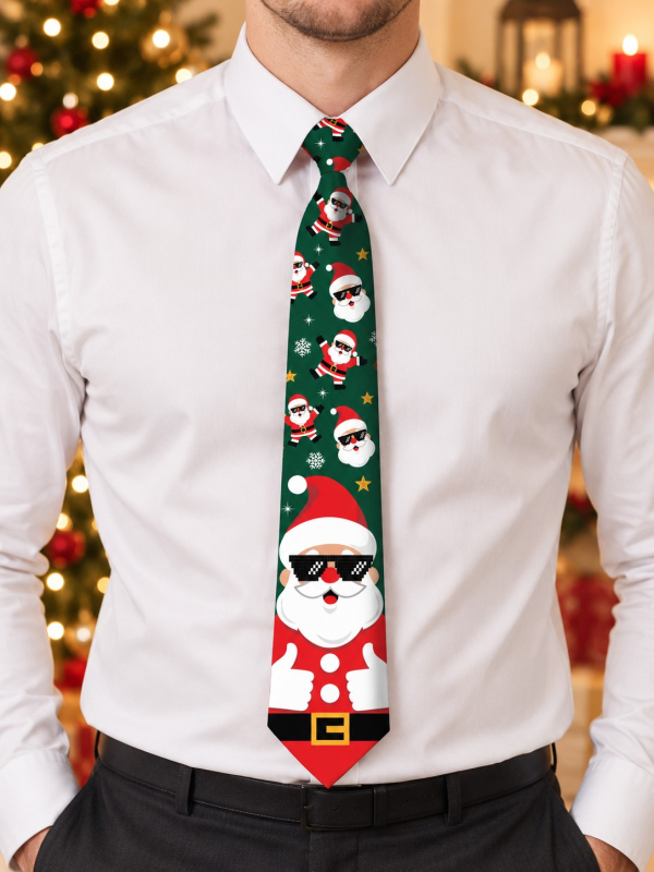 Cravate de Noël verte Père Noël fantaisie