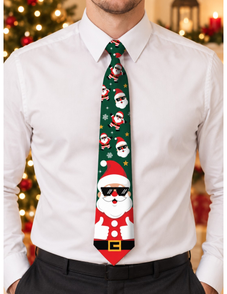 Cravate de Noël verte Père Noël fantaisie