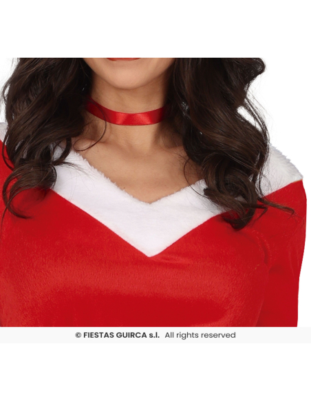 Déguisement Mère Noël femme – Robe rouge asymétrique, ceinture et bonnet