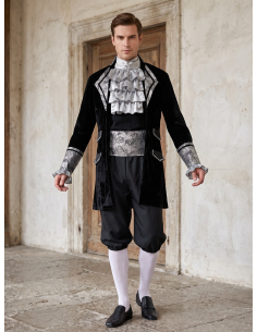 Déguisement baroque homme noir et argent – 4 pièce
