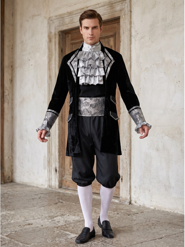 Déguisement baroque homme noir et argent – 4 pièce