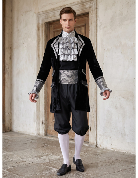 Déguisement baroque homme noir et argent – 4 pièce
