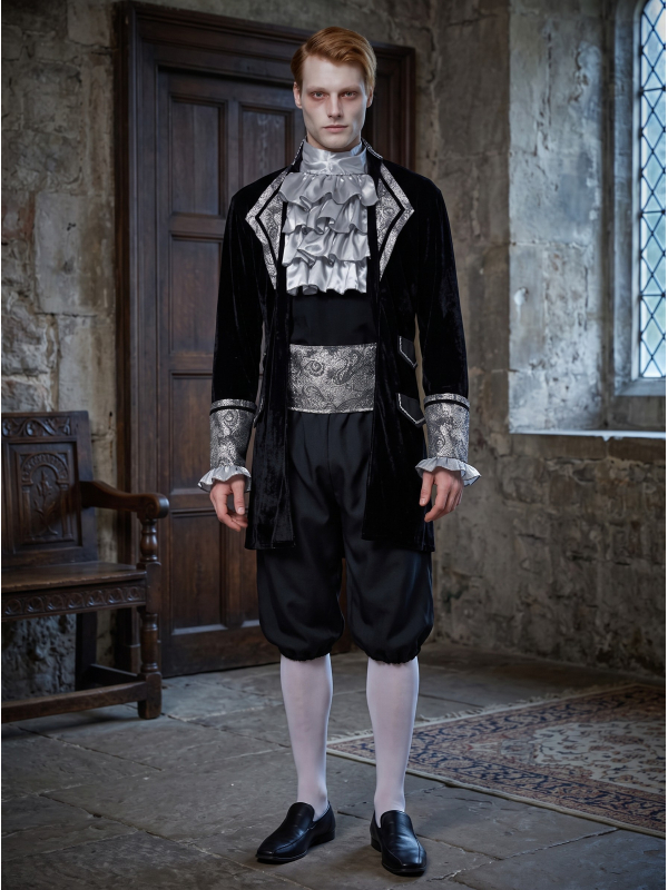 Déguisement baroque homme noir et argent – 4 pièce