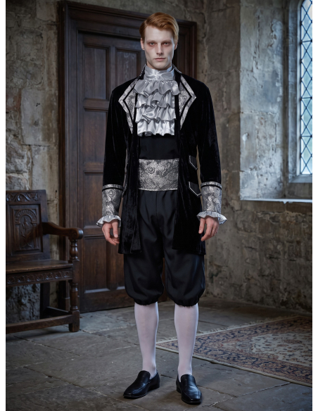 Déguisement baroque homme noir et argent – 4 pièce