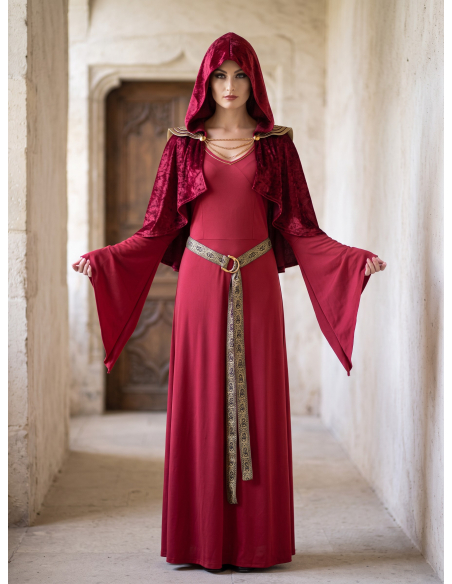 Déguisement médiéval femme rouge à capuche