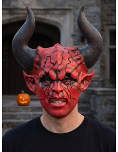Masque de diable adulte rouge à cornes noires – Halloween