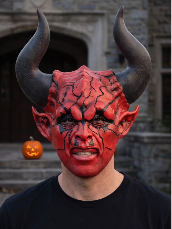 Masque de diable adulte rouge à cornes noires – Halloween