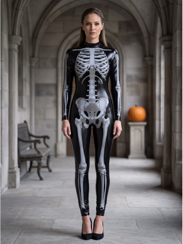 Combinaison squelette femme noire brillante Fever – Halloween