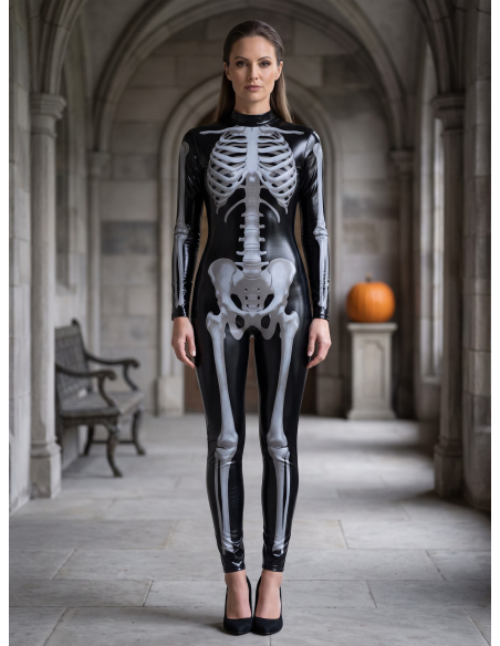 Combinaison squelette femme noire brillante Fever – Halloween