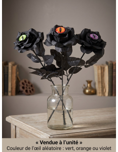 Rose noire avec œil de monstre Halloween – 43 cm