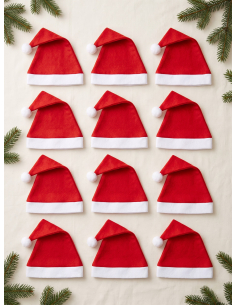Lot de 12 bonnets Père Noël adultes rouges et blancs