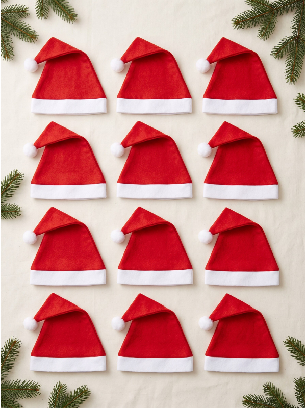 Lot de 12 bonnets Père Noël adultes rouges et blancs