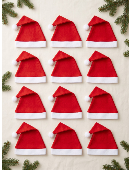 Lot de 12 bonnets Père Noël adultes rouges et blancs