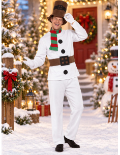 Déguisement bonhomme de neige homme avec chapeau et écharpe face
