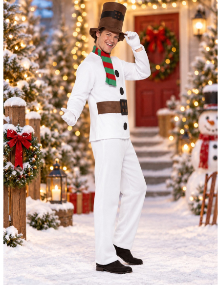 Déguisement bonhomme de neige homme avec chapeau et écharpe profil