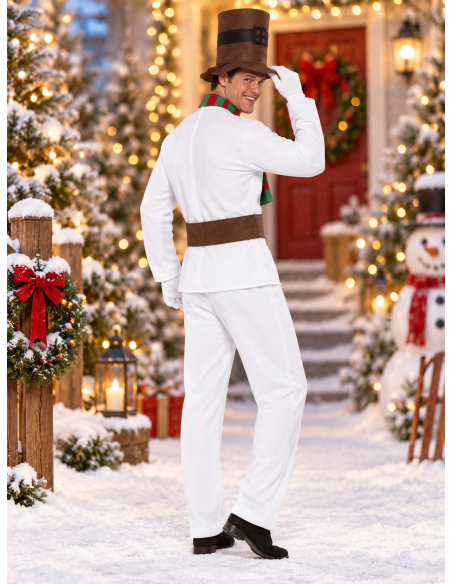 Déguisement bonhomme de neige homme avec chapeau et écharpe dos