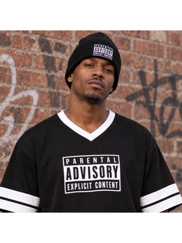 Déguisement Parental Advisory adulte – Look hip-hop années 90 gros plan