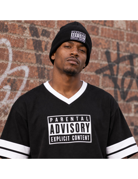 Déguisement Parental Advisory adulte – Look hip-hop années 90 gros plan