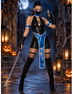 Déguisement ninja femme bleu – Costume Fever avec masque et gants 2
