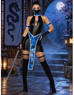 Déguisement ninja femme bleu – Costume Fever avec masque et gants