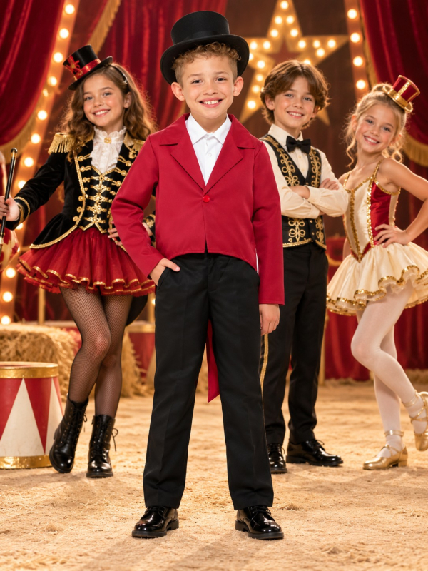 Veste queue-de-pie rouge enfant – Cirque, magicien et spectacle