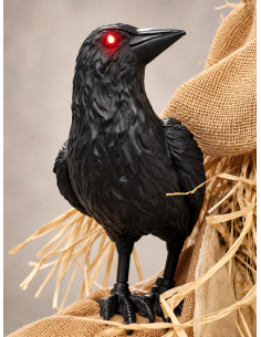 Automate épouvantail animé 183 cm à tête surgissante, yeux rouges et corbeau lumineux 2