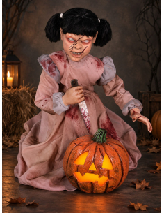 Automate Halloween Fille Zombie Sculptrice de Citrouille Bondissante – Exclusivité Déguiz-Fêtes 2