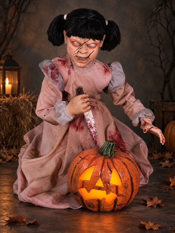 Automate Halloween Fille Zombie Sculptrice de Citrouille Bondissante – Exclusivité Déguiz-Fêtes