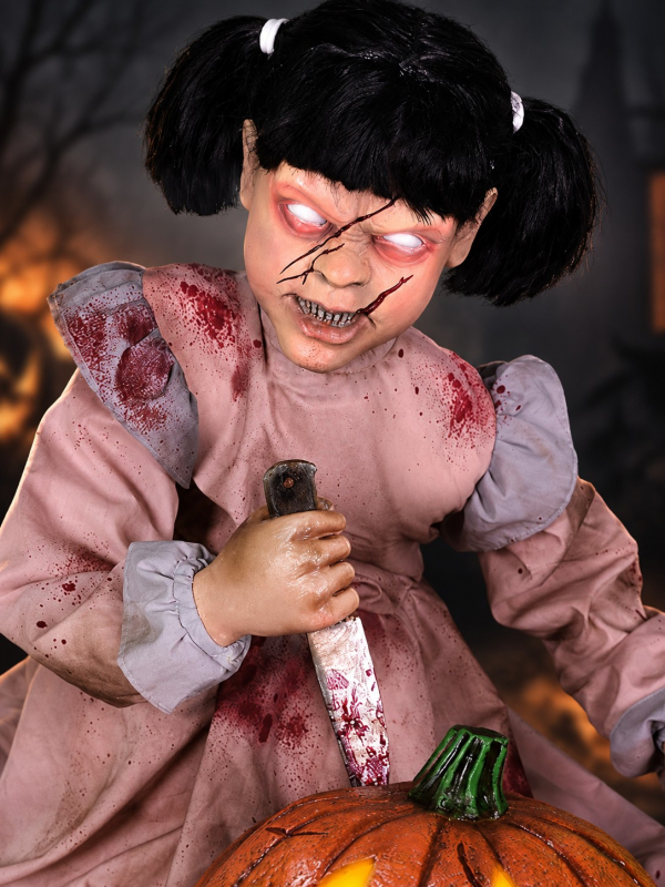 Automate Halloween Fille Zombie Sculptrice de Citrouille Bondissante – Exclusivité Déguiz-Fêtes