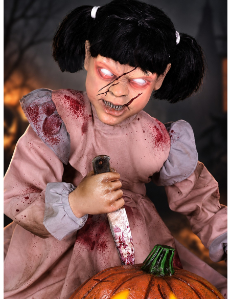 Automate Halloween Fille Zombie Sculptrice de Citrouille Bondissante – Exclusivité Déguiz-Fêtes