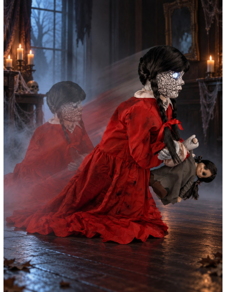 Automate Halloween Fille Hantée Bondissante avec Poupée – Effet de Surgissement au Sol