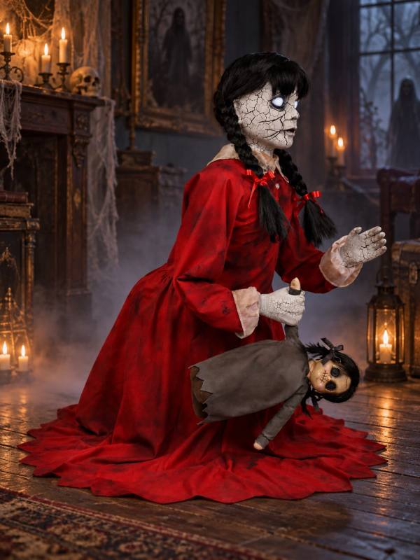Automate Halloween Fille Hantée Bondissante avec Poupée – Effet de Surgissement au Sol