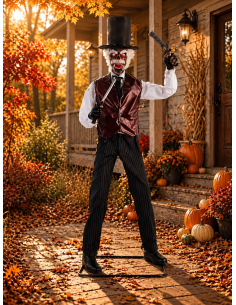 Zombie Barbier Animatronic 213 cm – Décoration Halloween avec Effet LED et Mouvement Animée