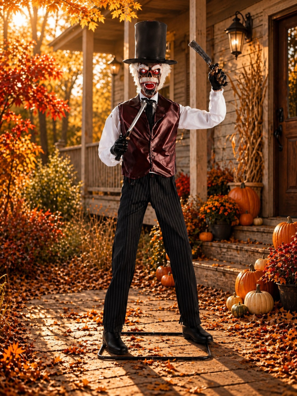 Zombie Barbier Animatronic 213 cm – Décoration Halloween avec Effet LED et Mouvement Animée
