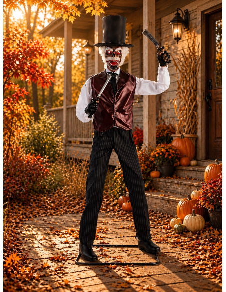 Zombie Barbier Animatronic 213 cm – Décoration Halloween avec Effet LED et Mouvement Animée