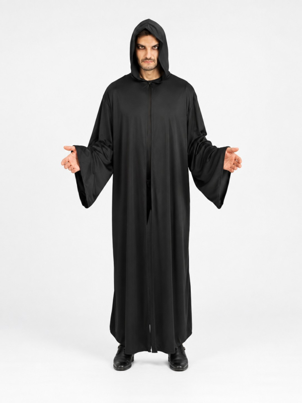 Cape noire à capuche homme 180 cm – Prêtre satanique Halloween