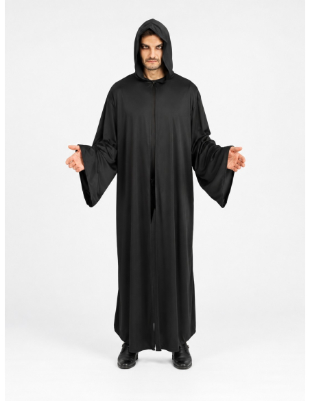 Cape noire à capuche homme 180 cm – Prêtre satanique Halloween