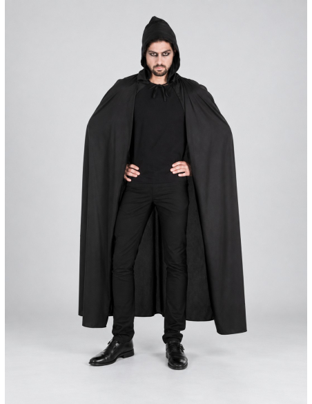Cape noire longue à capuche homme 190 cm – Taille unique adulte