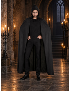 Cape noire longue à capuche homme 190 cm – Taille unique adulte