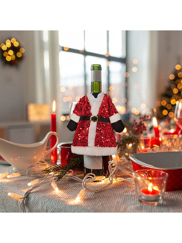 Housse de Noël pour bouteille rouge à sequins – 25 x 18 cm