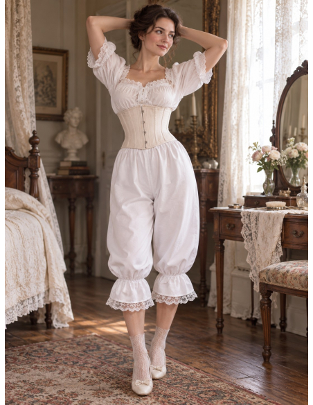 Bloomer blanc victorien femme à dentelle – Pantalon bouffant