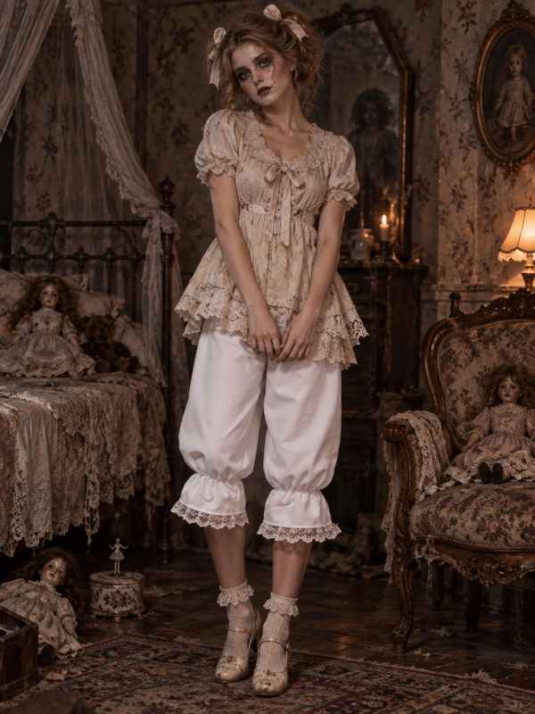 Bloomer blanc victorien femme à dentelle – Pantalon bouffant