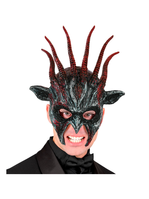 Masque démon noir et rouge à grandes cornes – Halloween adulte