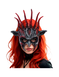 Masque démon noir et rouge à grandes cornes – Halloween adulte
