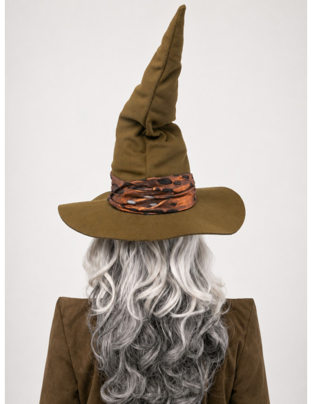 Chapeau sorcière premium olive avec plume – Minerva dos