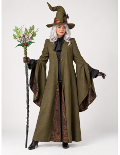 Manteau de sorcière premium olive à manches évasées – Minerva