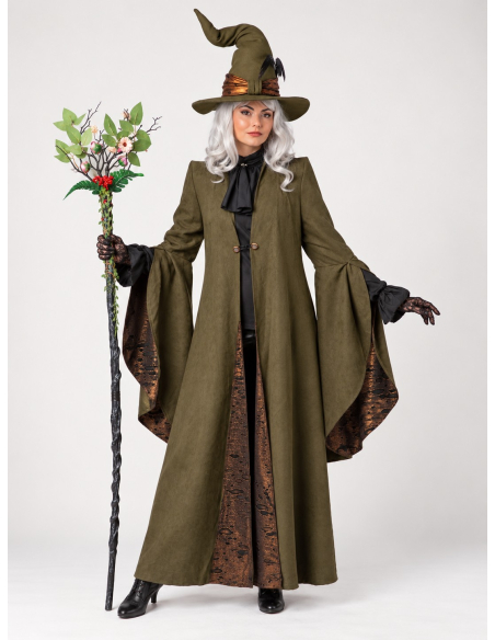 Manteau de sorcière premium olive à manches évasées – Minerva